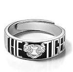 Anel de casal prateado Chiba Tiger Sniffing Rose Zodiac Year. Celebre o amor com este anel único e elegante, perfeito para casais. — foto 2