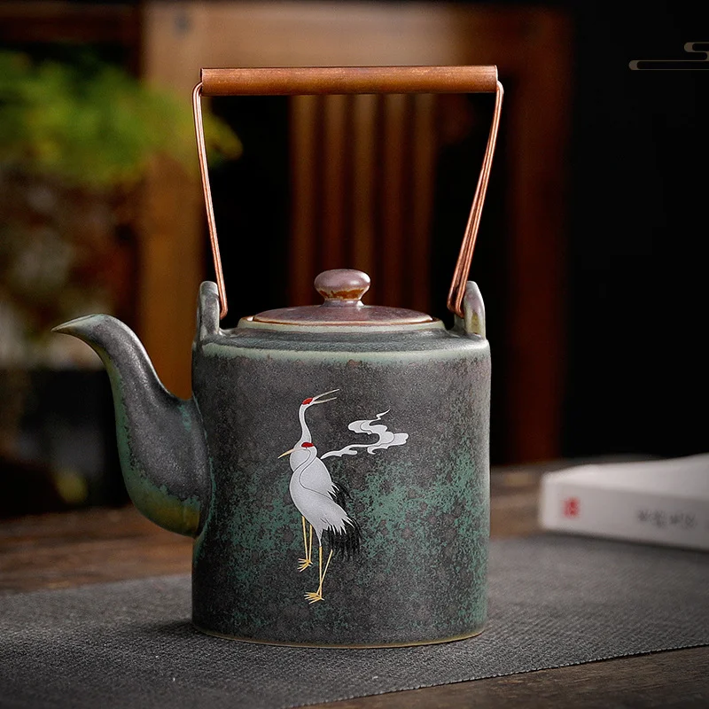 Title 5, Crane Chengxiang Handle Pot Ceramic Retro Tea S...