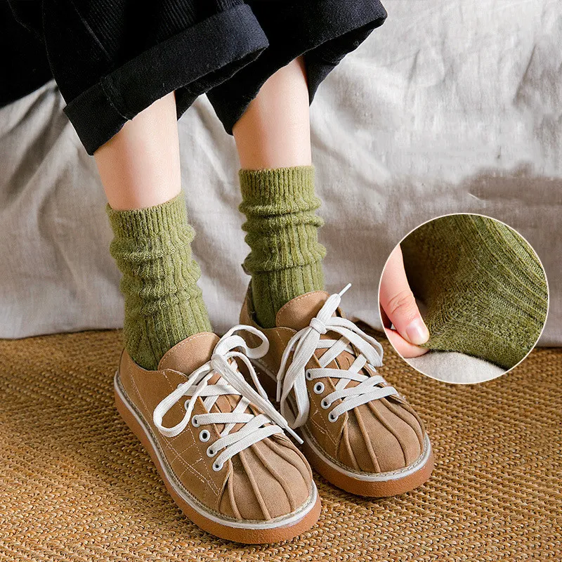 Black Terry Thermal Storage Long Tube Warm Women's Socks, perfect for cold weather, providing warmth and comfort all day — photo 9