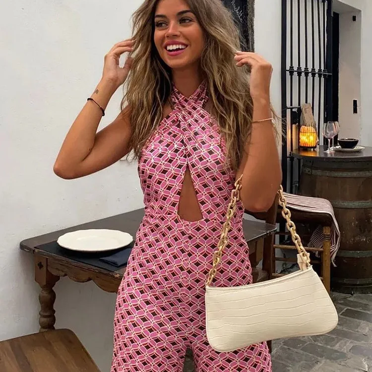 Macacão casual feminino de cintura alta com design cruzado Conforto e elegância em uma peça só Perfeito para looks descontraídos e modernos Use em diversas ocasiões — foto 2