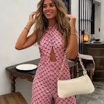 Macacão casual feminino de cintura alta com design cruzado Conforto e elegância em uma peça só Perfeito para looks descontraídos e modernos Use em diversas ocasiões — foto 2