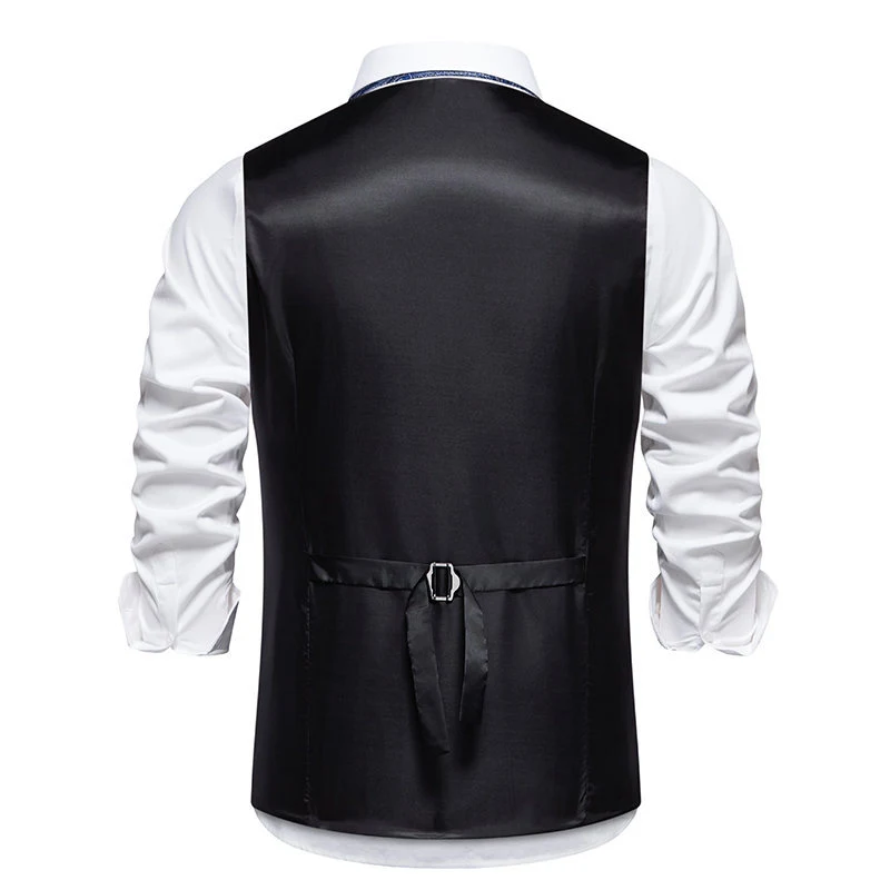 Colete social masculino de cor sólida com decote em V para casamentos e banquetes, ideal para um visual elegante e sofisticado. — foto 5
