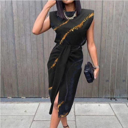 Title 6, Printed Sleeveless Lace Pleated Dress