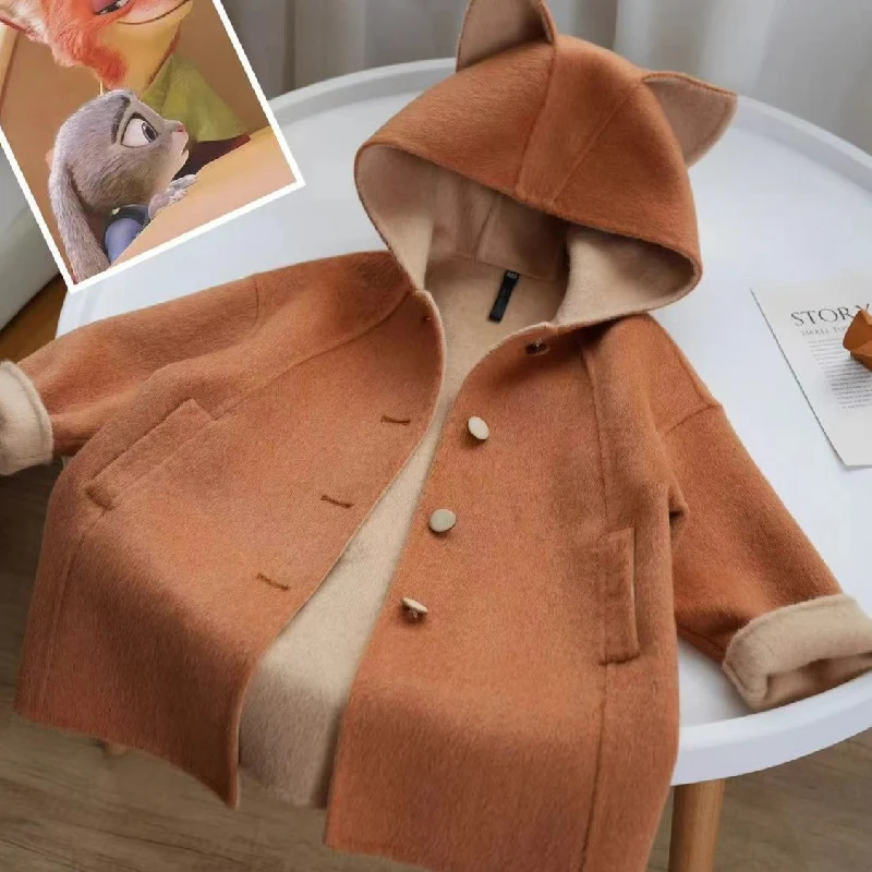 Casaco de lã espesso de comprimento médio para crianças, com estampa fofa de raposa de desenho animado, ideal para aquecer no inverno. — foto 1