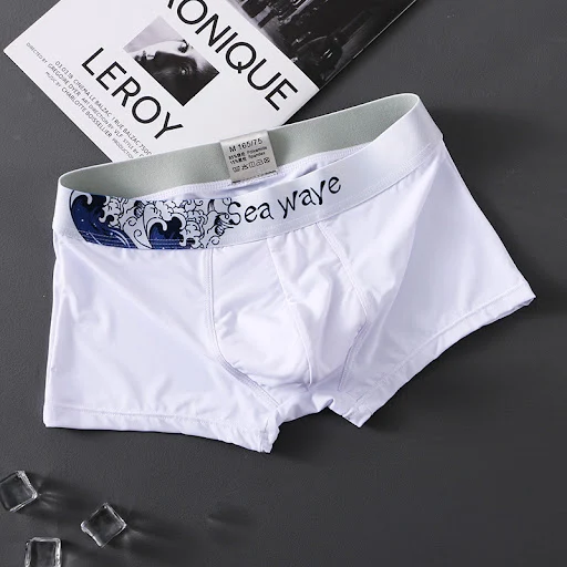 Title 7, Cueca boxer masculina sexy de seda gelada Fresc...