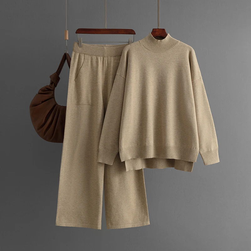 Conjunto de suéter com gola alta e fenda para mulheres Elegância e conforto, perfeito para um visual moderno e versátil, ideal para diversas ocasiões. — foto 5