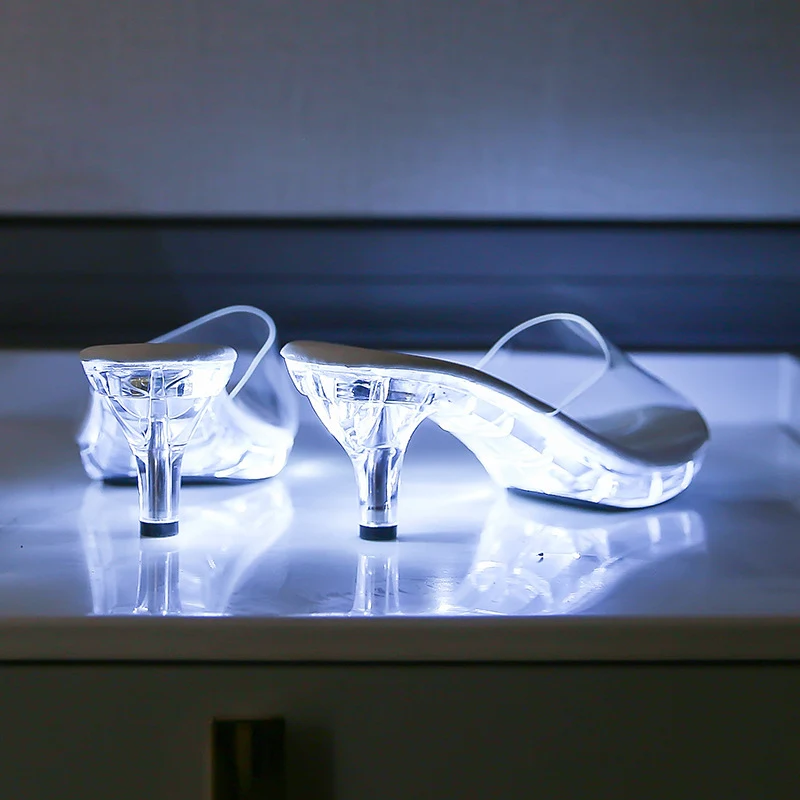 Stiletto Transparent Crystal Car Model Luminous High Heel Platform Shoes Slippers, stylish and eye-catching footwear for — photo 3