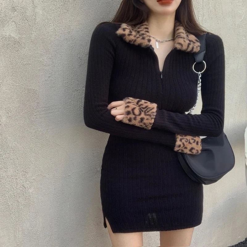 Title 11, New Leopard Print Long Sleeve Padded Dress Wome...