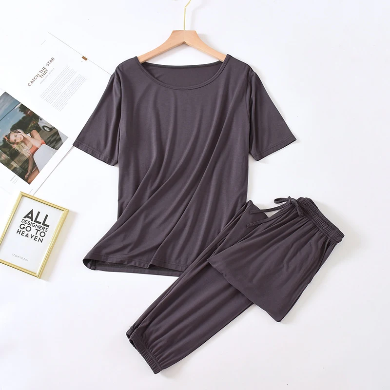 Solid Color Pajamas Women's Summer Short Sleeve Trousers Modal Thin Loose And Simple Homewear — photo 3