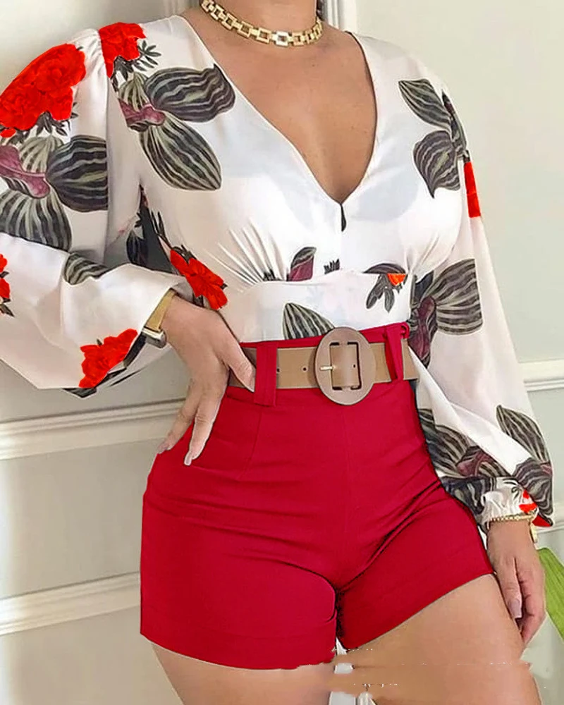 Title 2, Spring V Neck Tropical Print Long Sleeve Dress ...