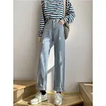 Jeans claras de perna larga e corte reto — foto 5