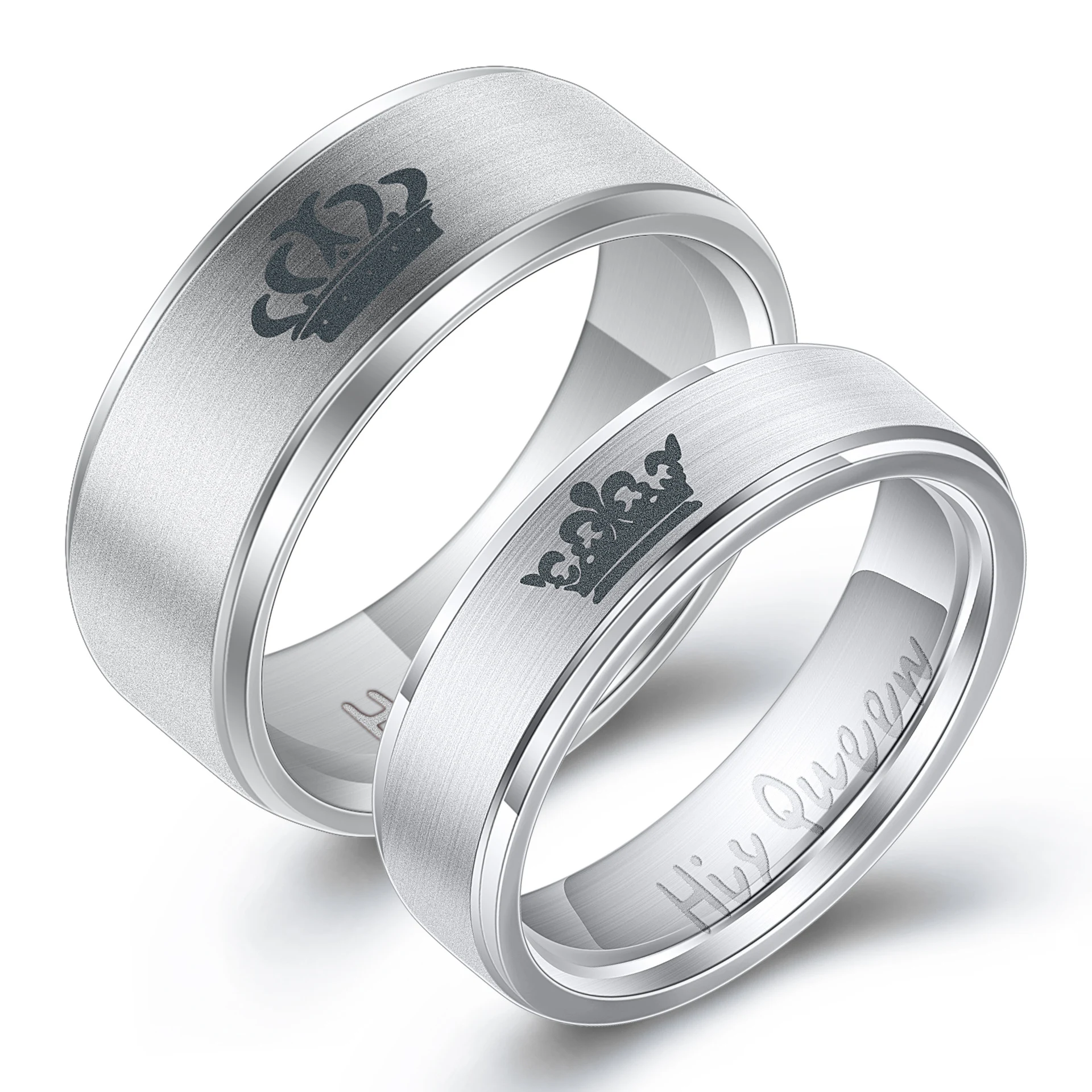 Anéis de casal Her King His Queen em aço titânio inoxidável. Amor eterno, durabilidade e estilo. Presente ideal para casais. — foto 7