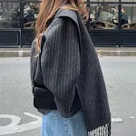 Striped Tassel Scarf Collar Blended Woolen Coat, a warm and stylish winter coat, perfect for keeping cozy and fashionabl — photo 3
