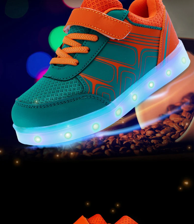 Children's Luminous Shoes USB Charging Girls Lighting LED Mesh Flash Boys Breathable Sneakers With Lights Medium and Big — photo 1