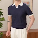 Top vintage in maglia jacquard a blocchi di colore con revers, perfetto per un look elegante e confortevole, ideale per ogni occasione. — foto 4