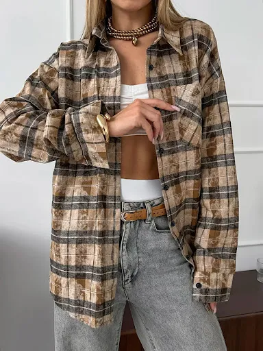 Title 12, Autumn Waste Soil Style Outer Plaid Shirt Mid-l...