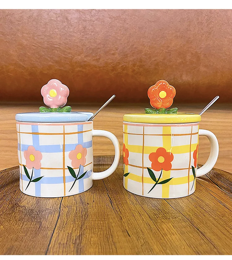 Title 5, Ceramic Cups With Lid And Spoon for Lovers, Hig...