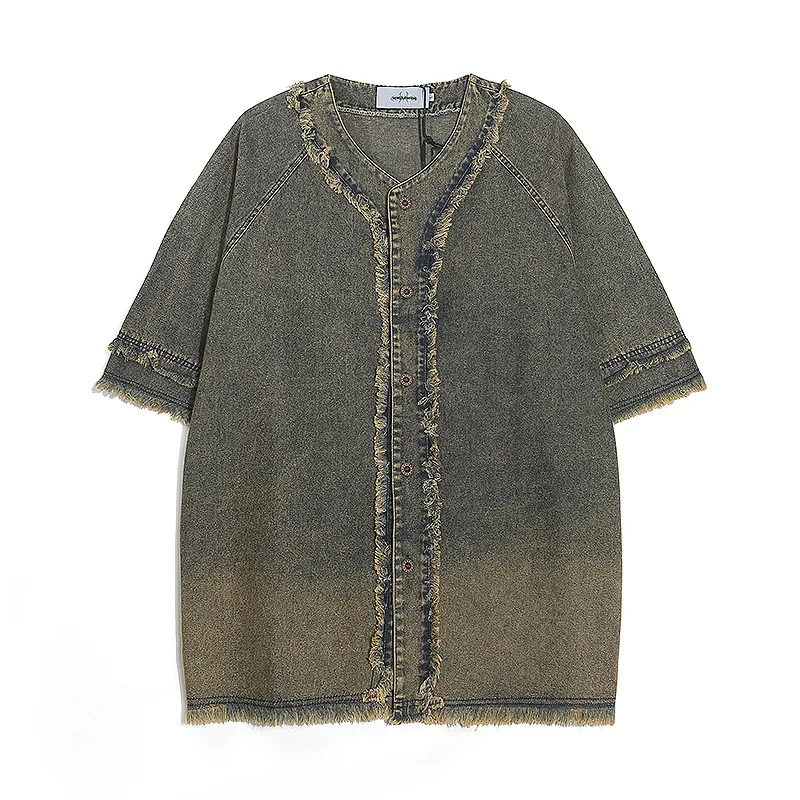 Men's Fashion Gradient Stitching Short Sleeve Shirt for stylish comfort. This breathable shirt adds a modern touch to yo — photo 9