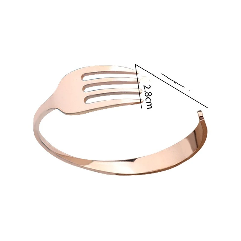 Pulseira em forma de garfo, aço inoxidável em formato de C. Uma pulseira elegante, durável e confortável para mulheres, um acessório moderno e sofisticado para o dia a dia. — foto 2