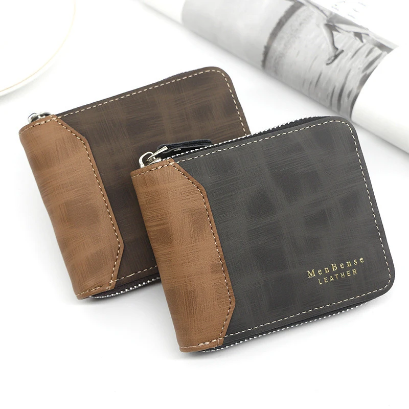 Title 4, Zipper Two-fold Mens Wallet Retro PU Coin Purs...