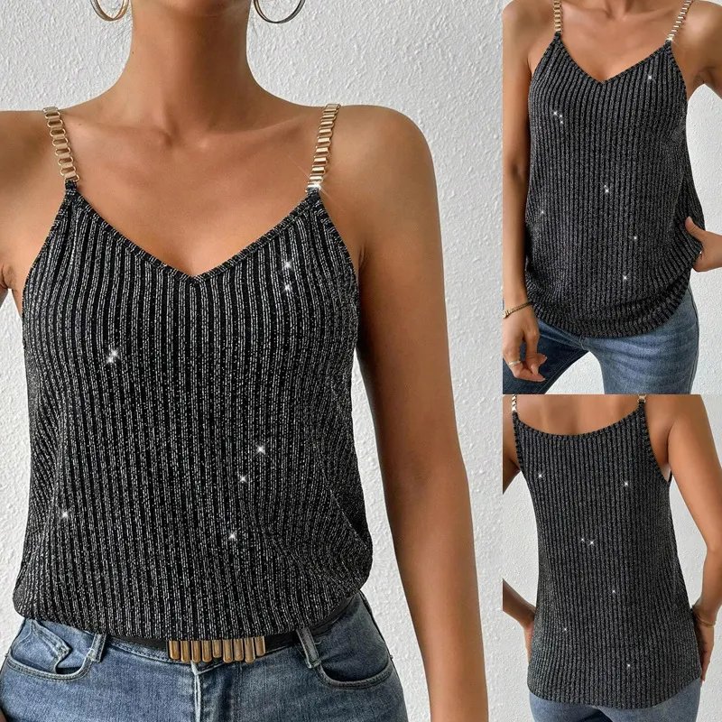 Elegant European and American Strap Stitching Chain Women's Top. A stylish top offering a sophisticated look, perfect fo — photo 6