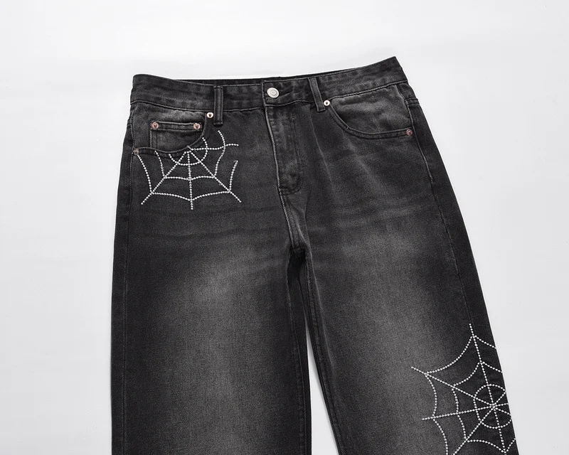 Street Hip Hop Style Distressed Embroidery Mesh Pattern Washed Jeans, the perfect urban streetwear look for comfort and — photo 7