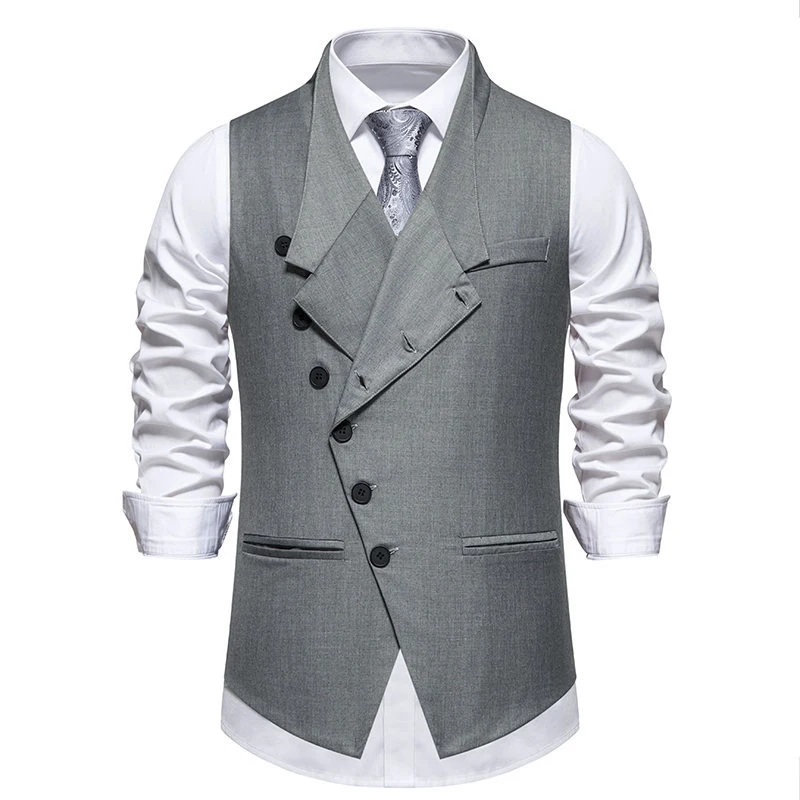 Colete de terno masculino cor sólida, tamanho europeu, com abotoamento oblíquo e peitilho único. Elegância garantida. — foto 3