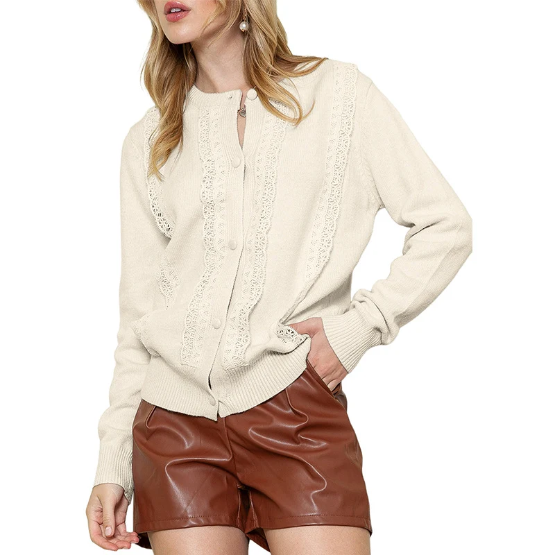 New Commute Style Single-breasted Lace Long-sleeved Sweater for Women. Stylish and comfortable, perfect for work and eve — photo 2
