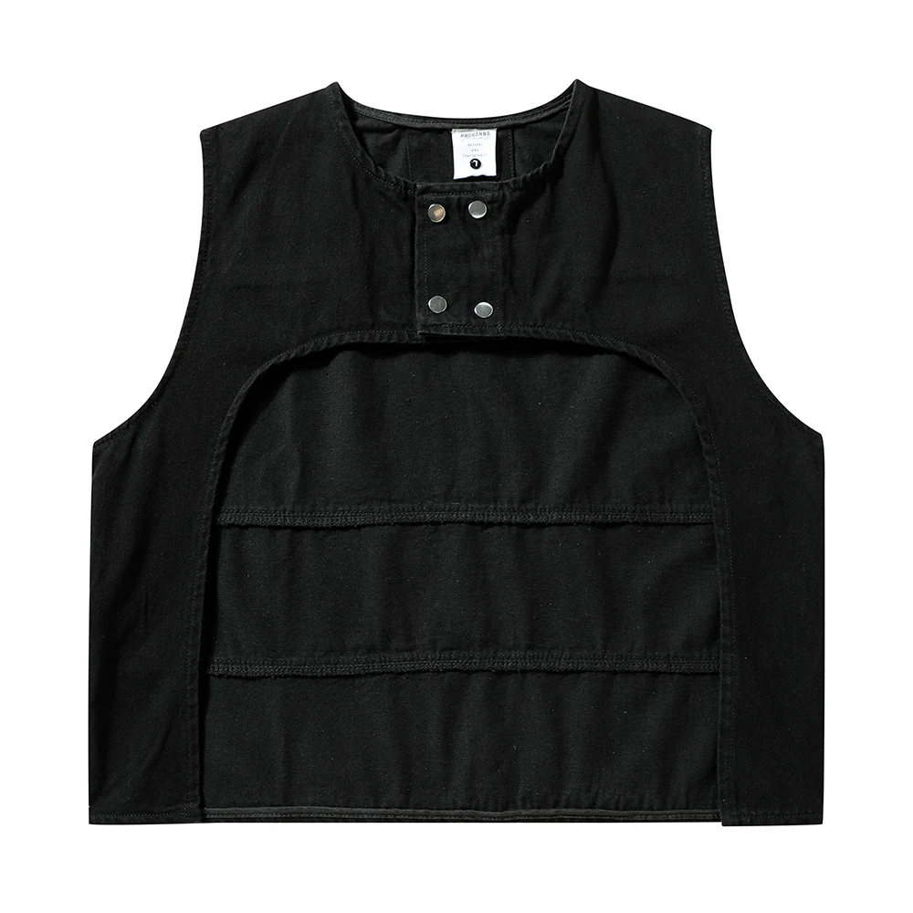 Men's Denim Vest Loose Casual High Street Patchwork Round Neck Coat Comfortable and Stylish Versatile Outerwear Perfect — photo 3