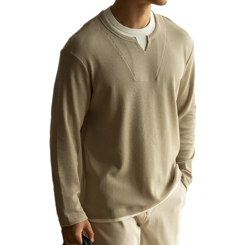 Suéter curto masculino de duas peças soltas com waffle tridimensional. Conforto e estilo casual, perfeito para um visual moderno e descontraído. — foto 4