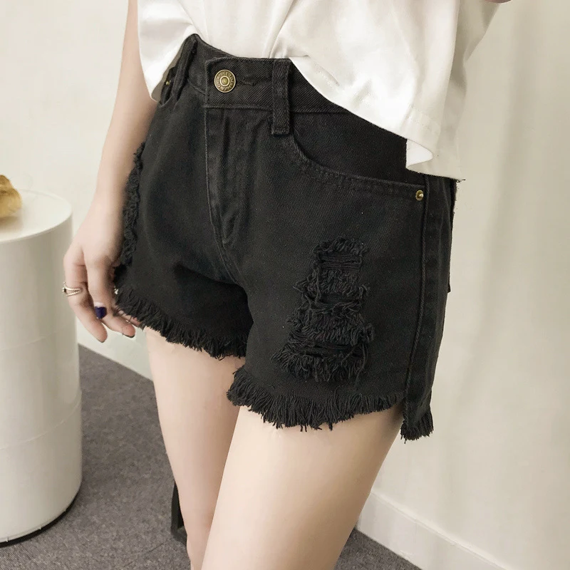 Wubi Crab Women's Denim Shorts High Waist Wide Leg Loose Fit Hot Pants Student All-Match with Cotton Ripped Holes — photo 4