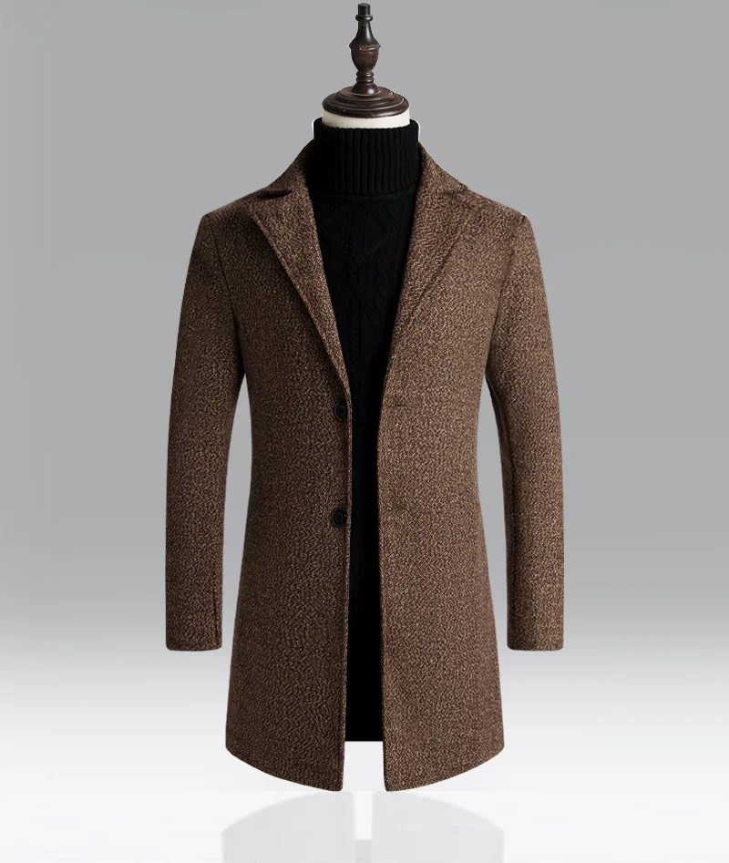 Cappotto trench in lana da uomo con fiocchi di neve, lunghezza media, giacca invernale elegante e calda, perfetto per l'inverno. — foto 3