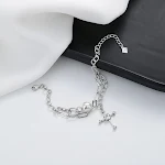 Pulseira cruzada de pérola de camada dupla francesa em prata esterlina S925, delicada e sofisticada, presente perfeito. — foto 6