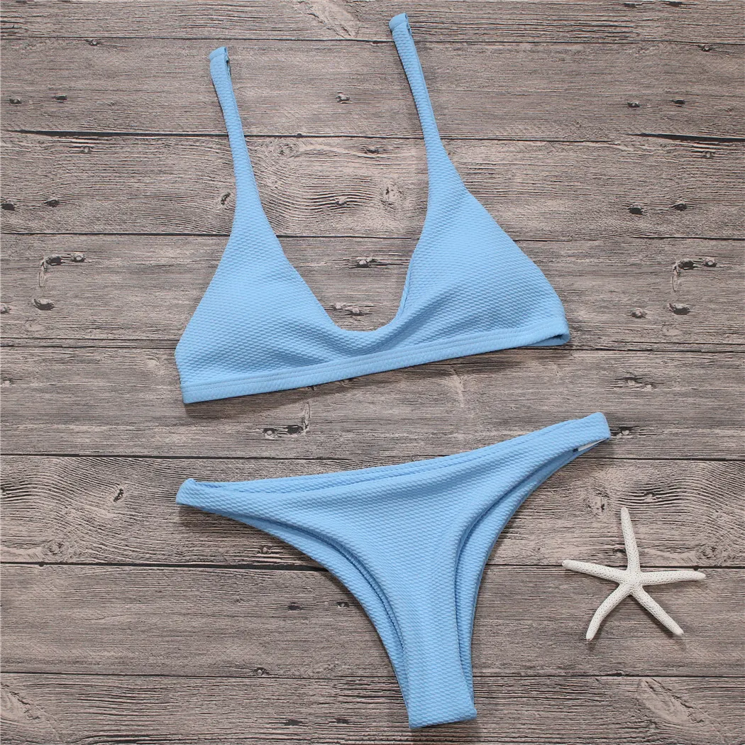 Bikini Sexy Mujer Traje de Baño Sólido Conjunto de Bikini Traje de Baño Biquini Ropa de Playa - Disfruta del Sol con Estilo y Comodidad — foto 3