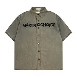 Men's Waste Soil Distressed Letters Denim Shirt. Durable denim, unique style and a cool, vintage aesthetic for everyday — photo 5