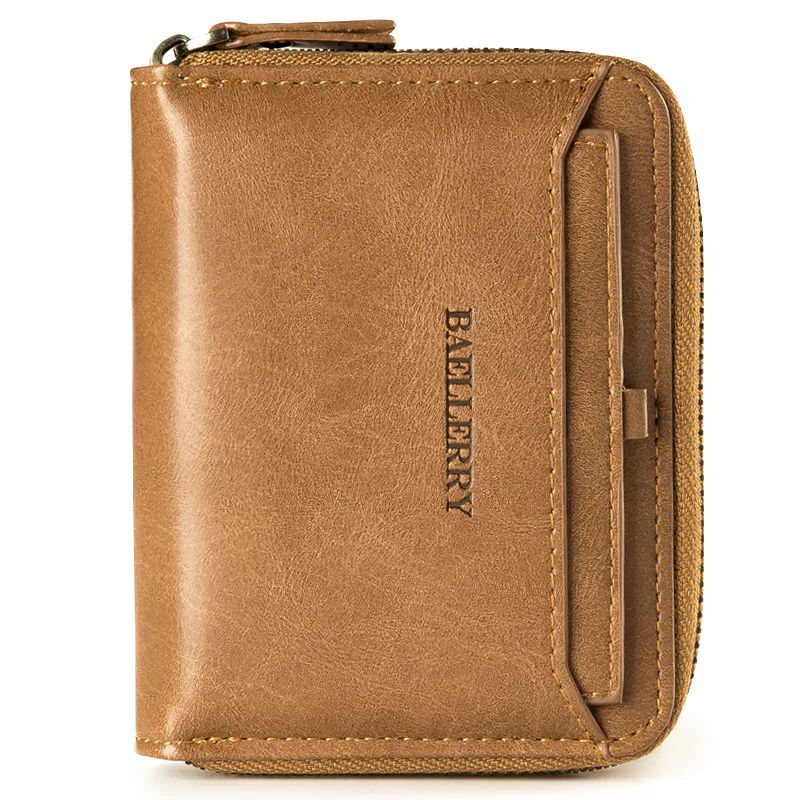 Carteira Baellerry masculina curta de couro PU com zíper vertical retro. Carteira pequena e jovem para o uso diário, com estilo vintage. — foto 7