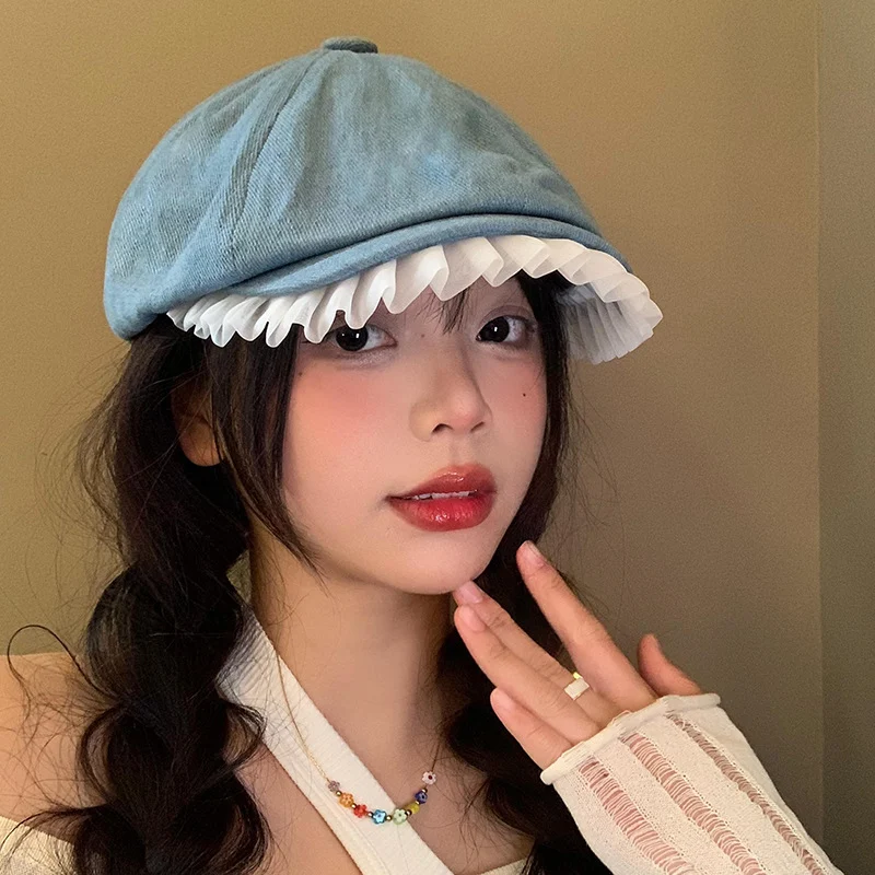 Lace Denim Beret Women's Spring And Summer Japanese-style Retro — photo 4