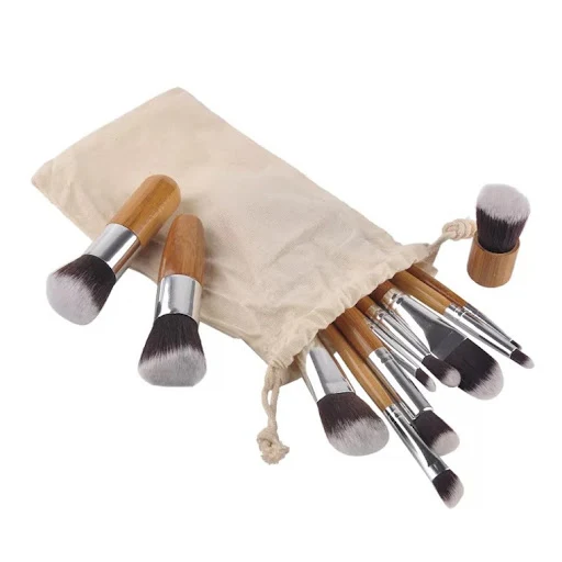 Title 10, 11 Bamboo Handles Makeup Brush Set With Sack Be...