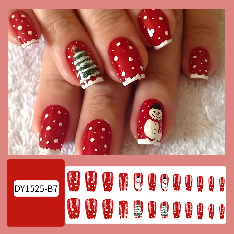 24 Unhas Postiças de Natal com Chapéu, Listras, Floco de Neve e Adesivos de Nail Art para Festas, Danças ou Uso Festivo — foto 8