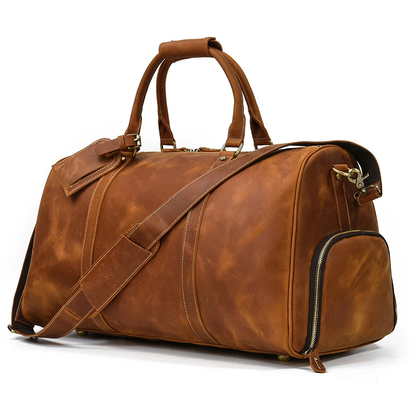 Bolso de Equipaje de Viaje Retro de Cuero Vacuno para Hombre, Primera Capa, Duradero, Elegante, Ideal para Viajes Largos. — foto 7