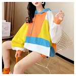 Suéter feminino com capuz e manga comprida com costura combinando e estilo ocioso — foto 27