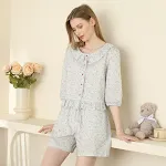 Cute Fresh Small Floral Age-reducing Cardigan Lace Collar Cotton Pajamas Suit — photo 3