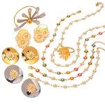 Brincos de botão de aço inoxidável banhado a ouro 18K com crisântemo e colar com corrente – conjunto elegante para um toque de sofisticação diário. — foto 11