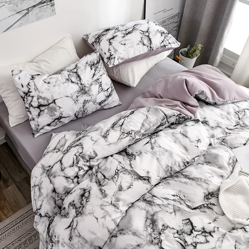 Jogo de capa de edredom liso com padrão de mármore, macio e elegante para um sono repousante. Conforto e sofisticação para seu quarto. — foto 2
