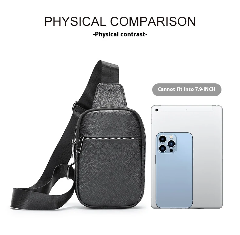 Bolsa transversal masculina de couro genuíno, casual e texturizada. Multifuncional para uso externo e deslocamentos diários. — foto 10