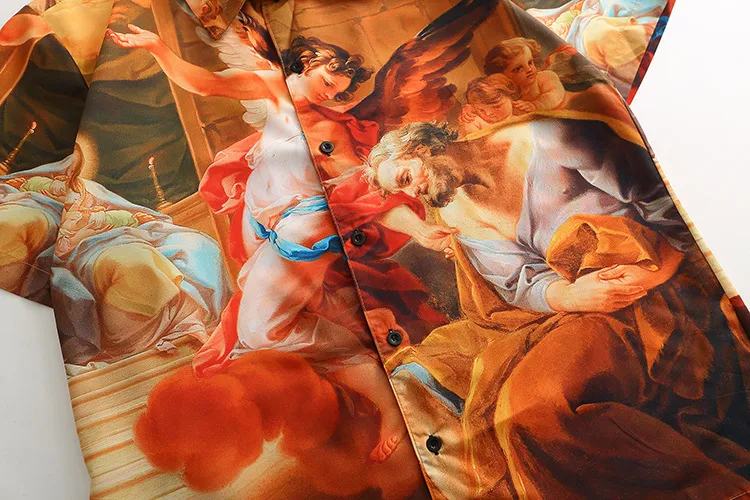Camisa Casual Masculina com Estampa Completa de Arte em Pintura a Óleo, Conforto e Estilo em Uma Peça, Ideal para o Dia a Dia. — foto 4
