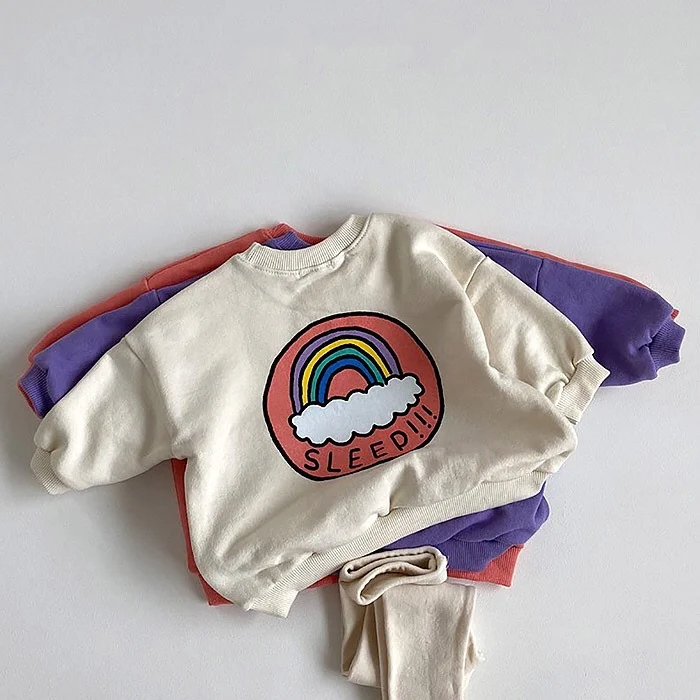 Roupa de bebê primavera e outono para sair, suéter arco-íris e leggings, ideal para conforto e estilo em passeios. — foto 3