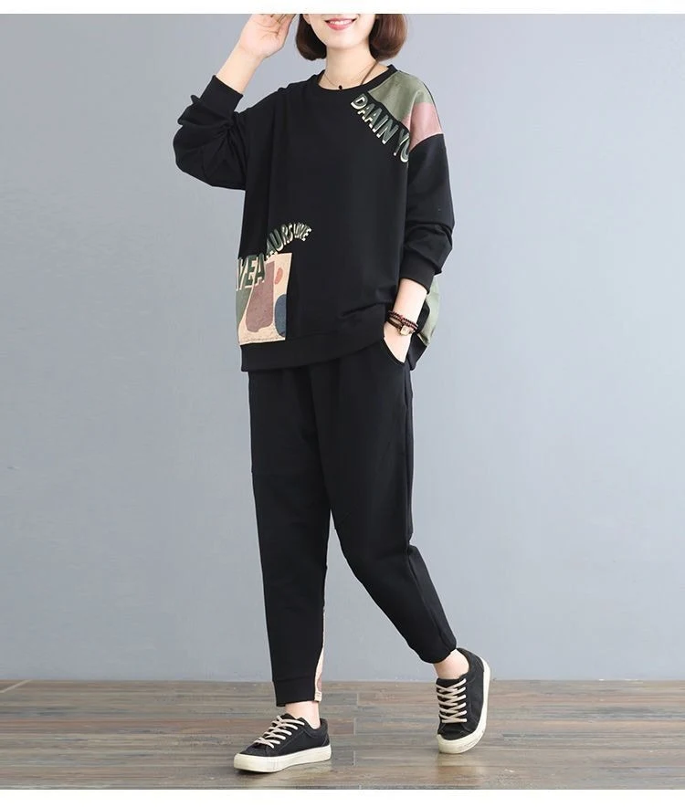 Title 3, Leisure Sports Loose Long Sleeve Trousers Suit