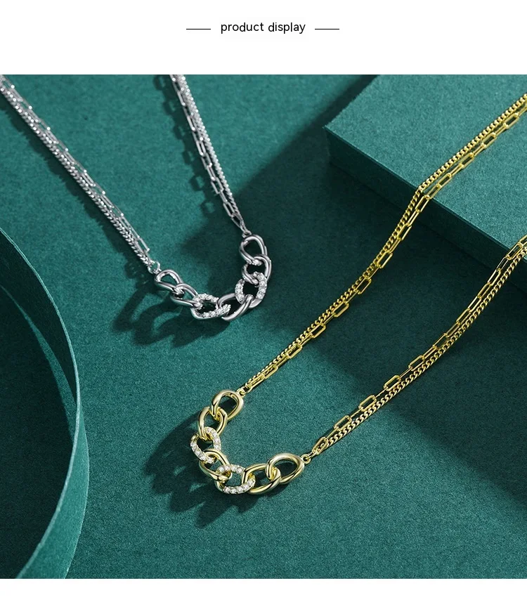 Colar feminino de camada dupla em prata S925 com design de corrente, personalidade marcante e estilo elegante para você. — foto 4
