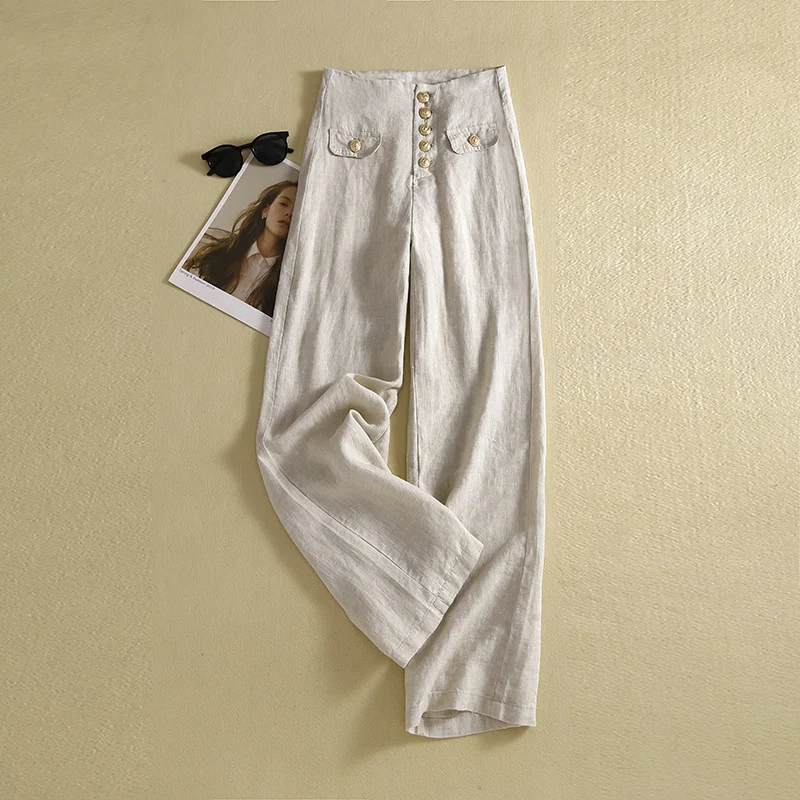 Title 3, Niche Design Cotton and Linen Wide-leg Pants, L...